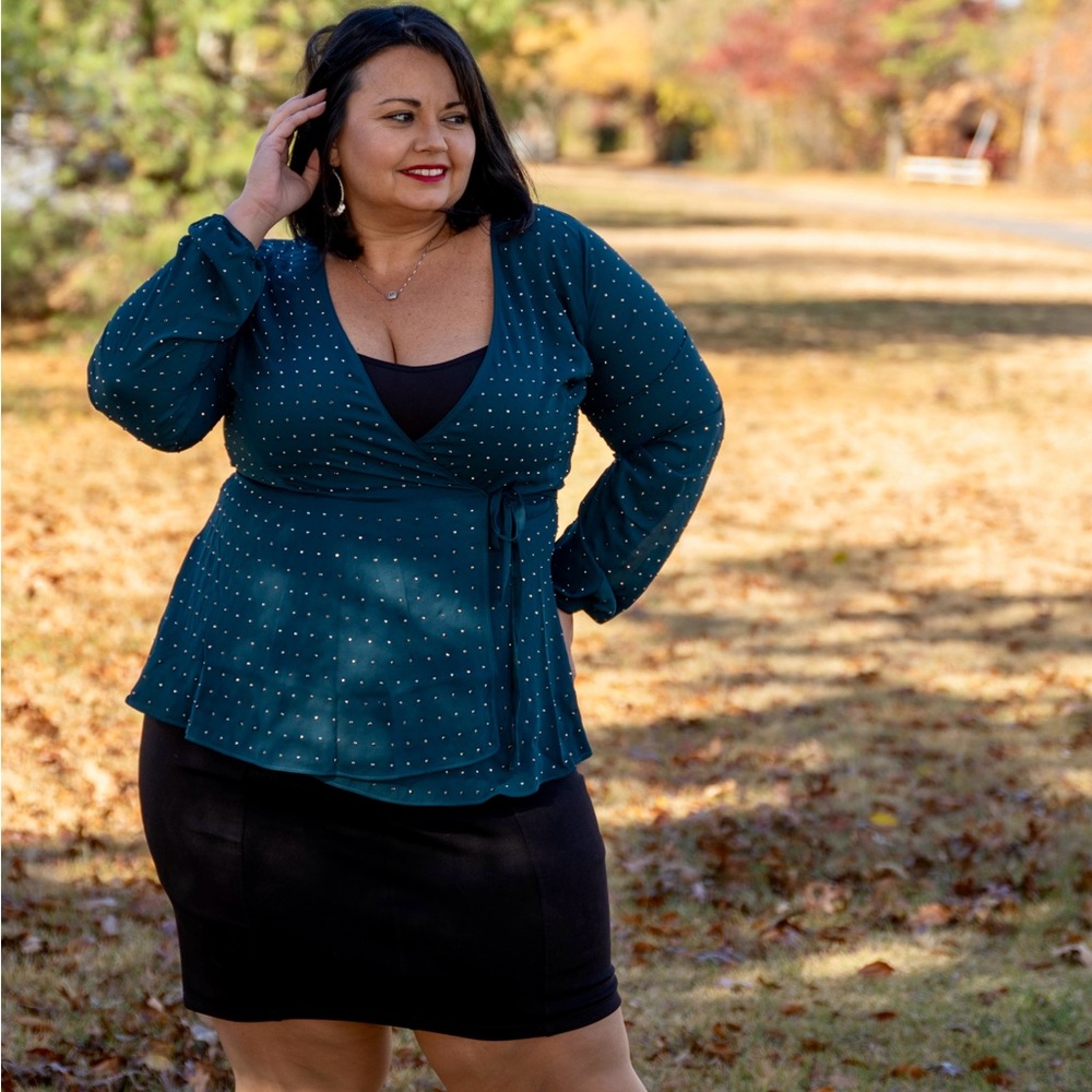 City Chic sheer emerald bling top